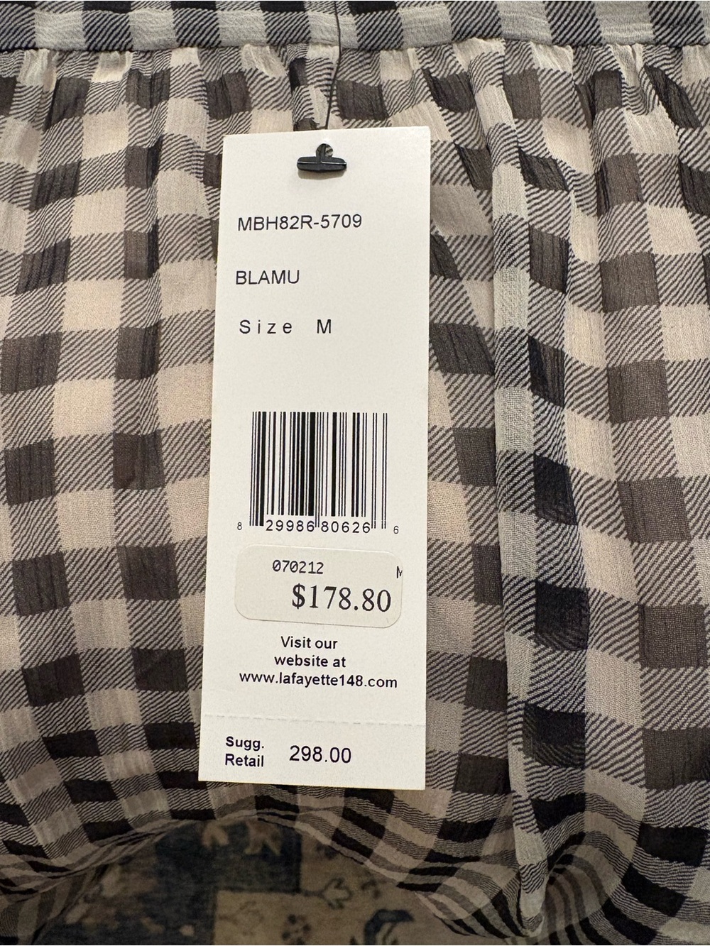 Lafayette 148 New York Black and White Gingham Sheer Top silk new NWT - Picture 2 of 7